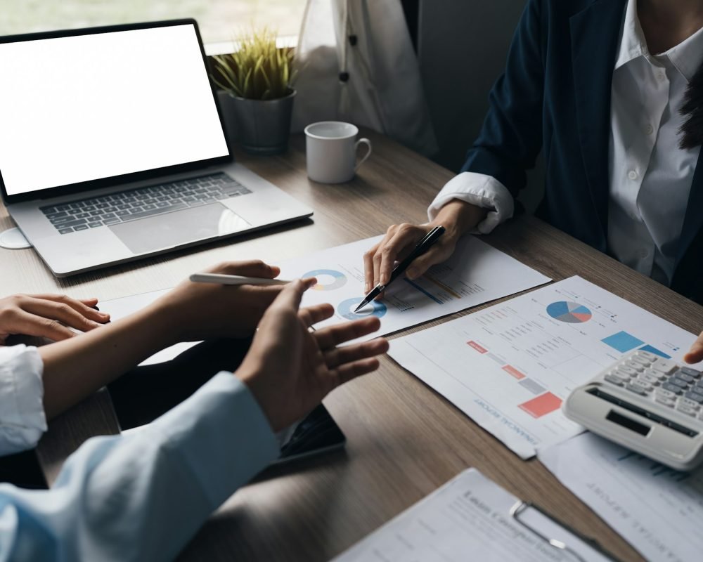 Group of IT consultant working by digital tablet and management big data and analyze financial